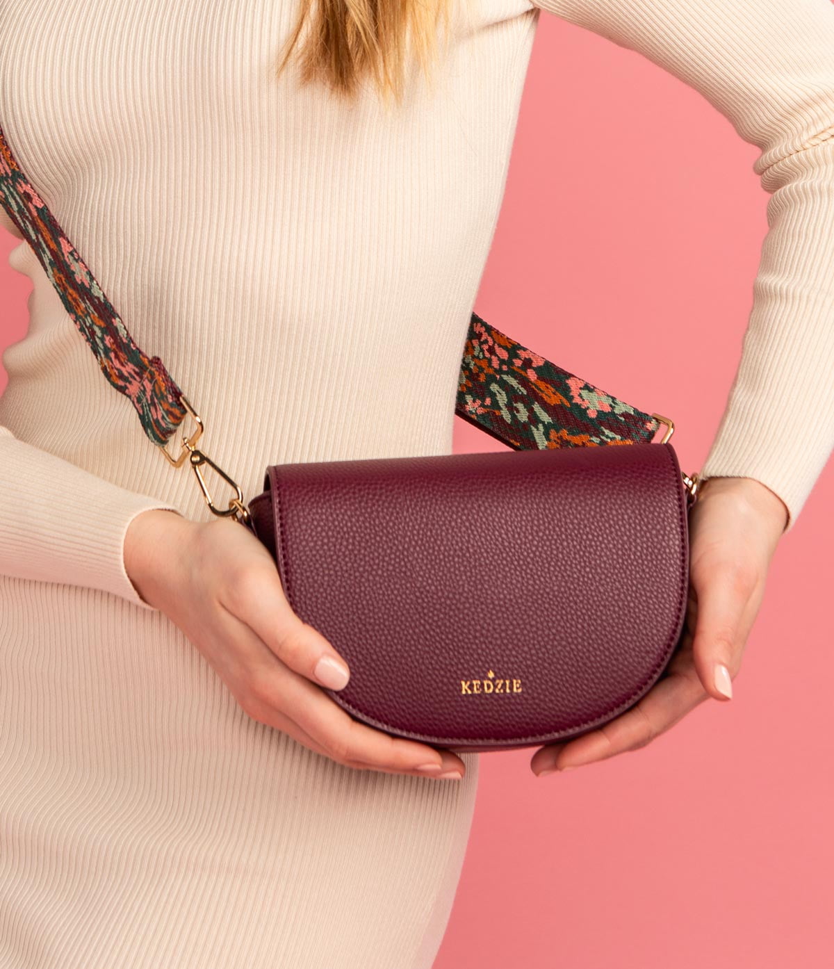 Kedzie Luna Crossbody Bag Shoulder Purse with Removable Strap, Oxblood (Women's)