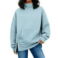 thumbnail image 6 of Women's Mock Neck Tunic Sweatshirt, Side Slit Hem Long Sleeve Pullover, Mid-Length Casual Top, Solid Color High Neck Blouse, Comfortable Stretch Knit Tunic for Women Sky Blue S, 6 of 8