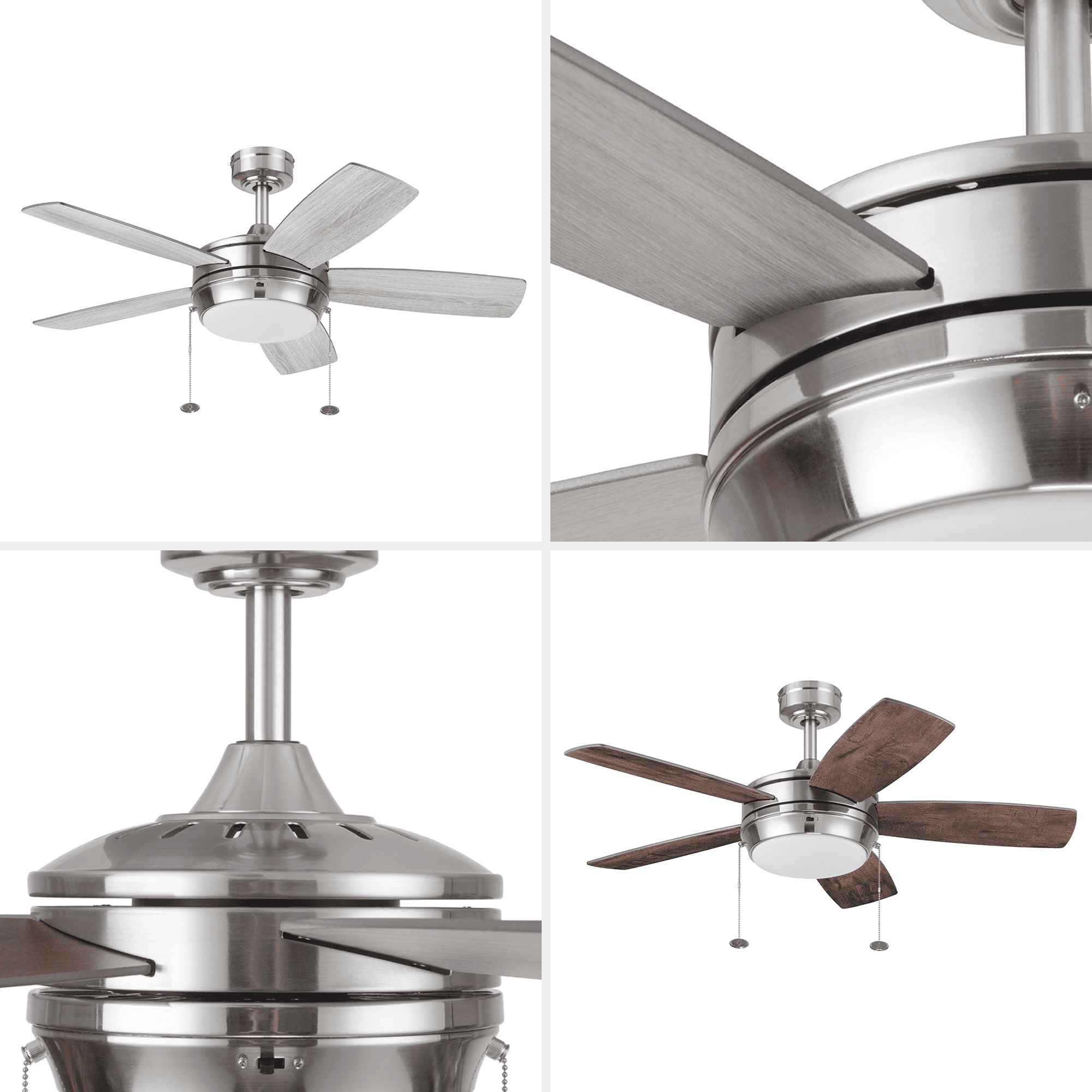 Better Homes & Gardens 42" Peterson Modern Nickel Indoor Ceiling Fan with Light, Pull Chains & Reverse Airflow