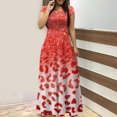 thumbnail image 1 of Robe d'Été pour Femmes 2024 Grande Taille Col Rond Manches Courtes Imprimé Quotidien Décontracté Vintage Bohème Maxi Robe Liquidation Moins de 10!, 1 of 5