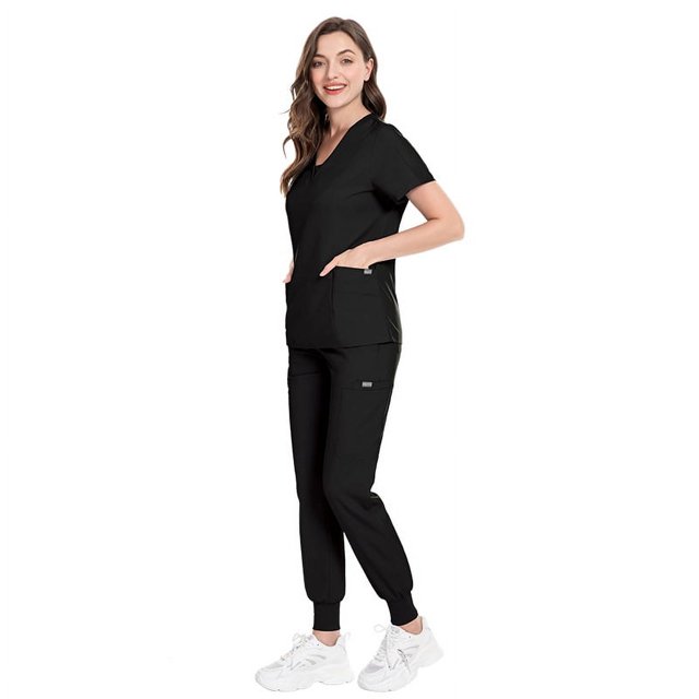 Traje quirúrgico de cuello dividido para mujer, ropa de mano con cepillo elástico para hospital, ropa de trabajo de enfermera de manga corta con estampado