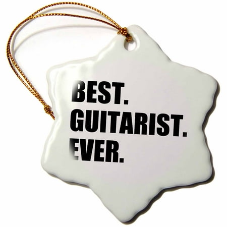 3dRose Best Guitarist Ever - fun gift for talented guitar players, black text, Snowflake Ornament, Porcelain,
