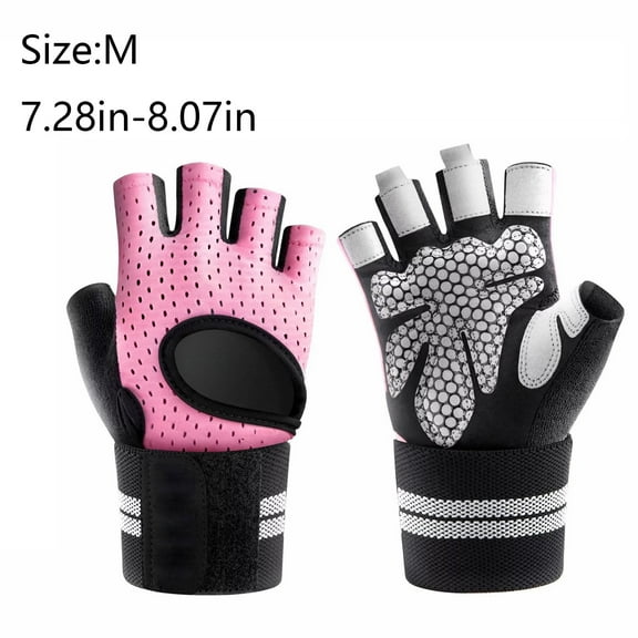 Emlimny Men and Women Anti-Slip Fingerless Spandex Pink Weight Lifting Gloves, M