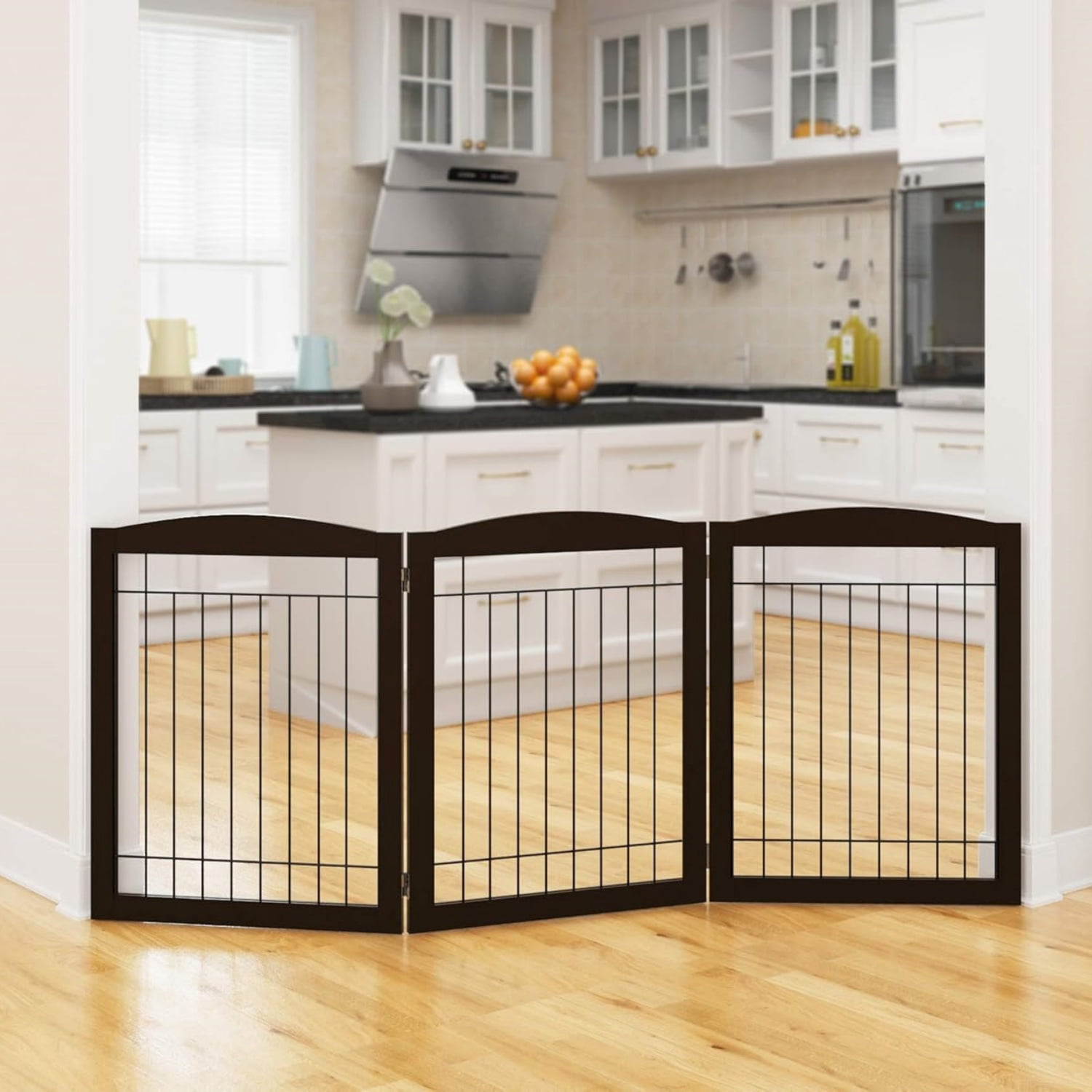 72” Extra Wide Dog Gate for The House, Doorway, Stairs, Freestanding Foldable Wire Pet Gate, Pet Puppy Safety Fence,30" Height (Espresso, 3 Panels)