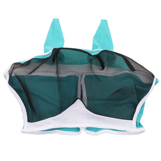 Máscara de malla elástica antimoscas para caballos, protección UV, desmontable, transpirable, con orejas, color azul y verde, talla S