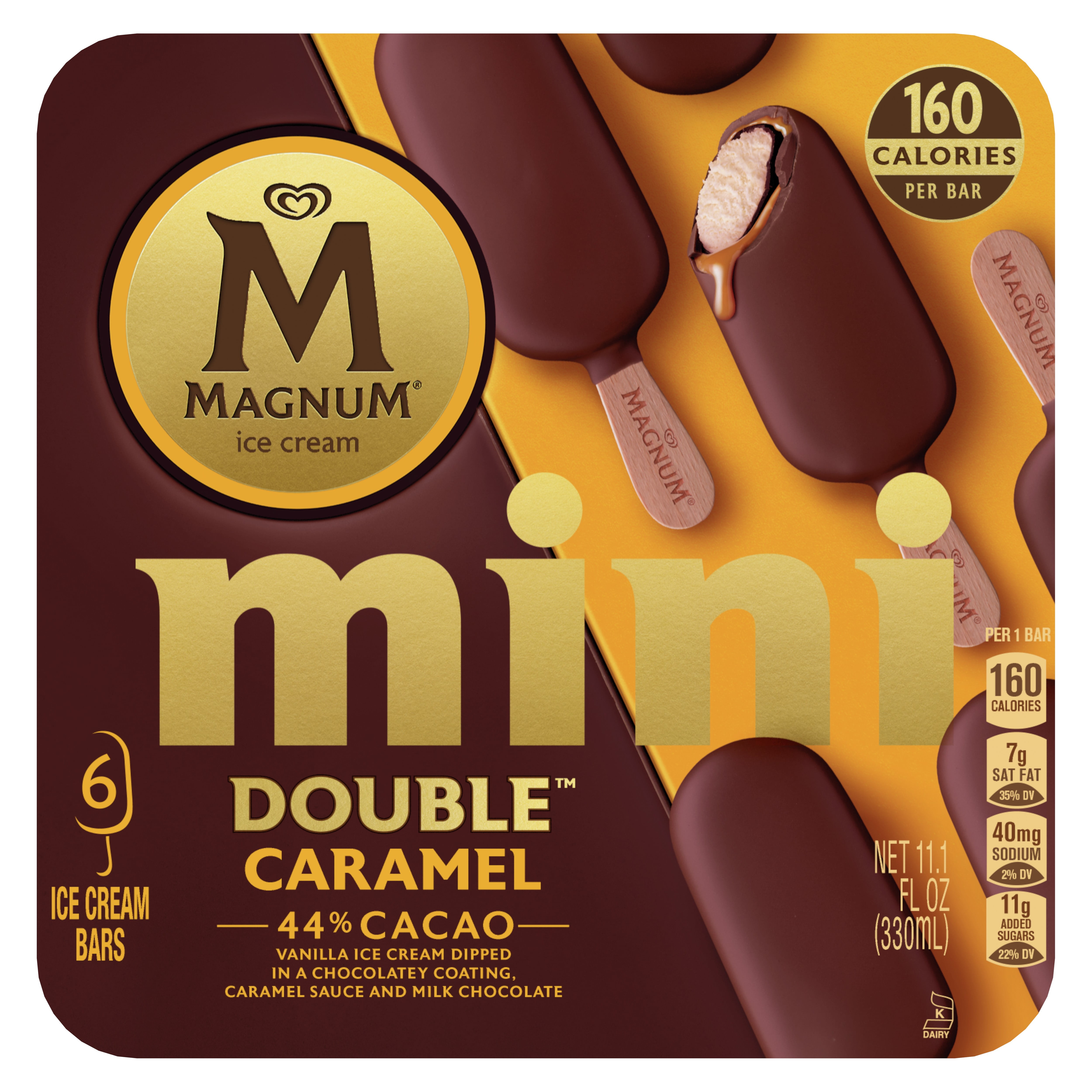 Magnum Mini Double Caramel Vanilla Ice Cream Bars Frozen Desserts, 6 Count