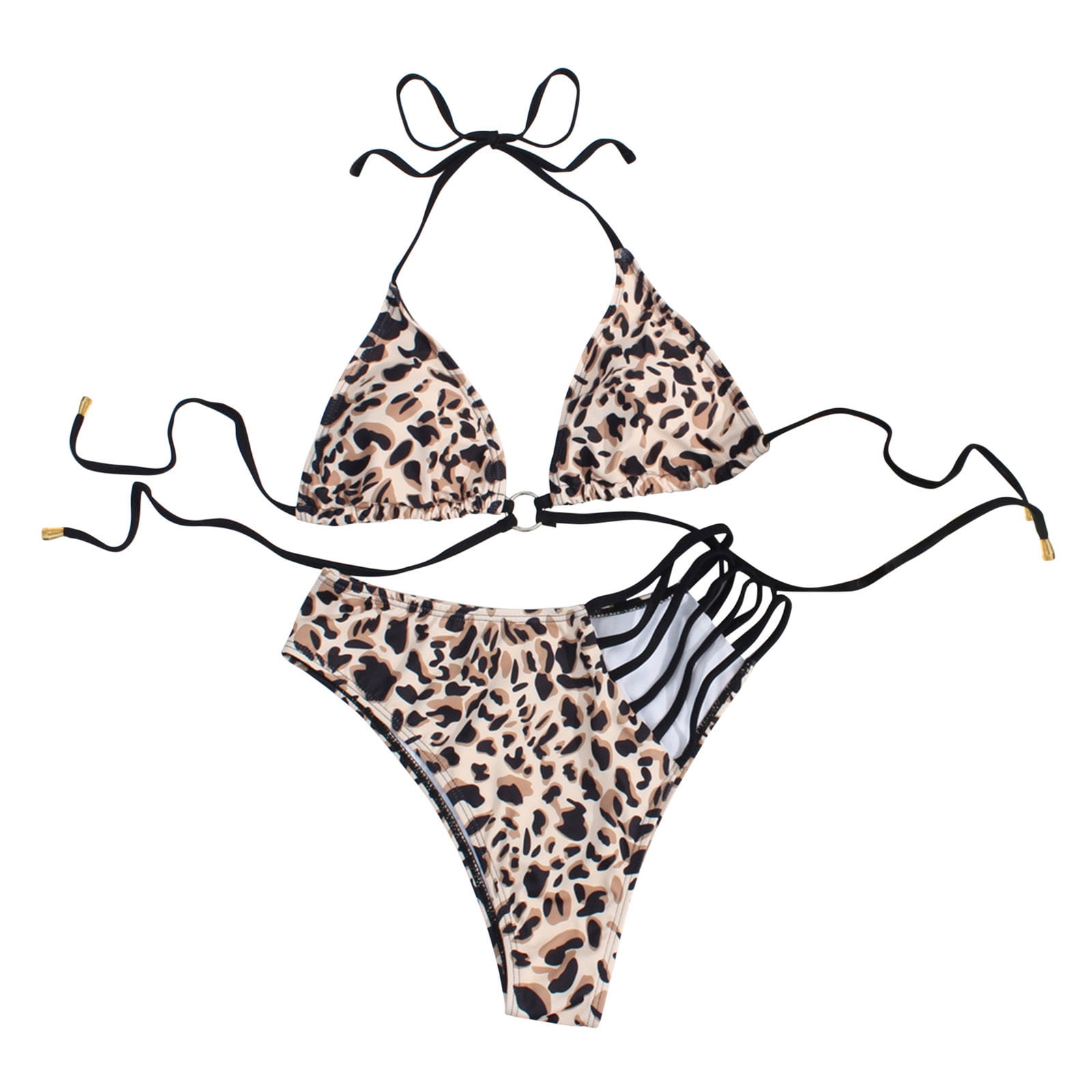 Sunvit Womens Swimsuits Two Piece Sexy Halter Print Split Bikini Beachwear Set 646 Brown