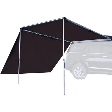 DANCHEL OUTDOOR Portable Waterproof Car Awning with Side Wall for Camping Overlanding, Vehicle Tarp for Trucks, SUV Campers, Pull-Out Roof Rack Awning,4.9x6.5ft Brown