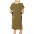 thumbnail image 3 of Women & Plus Round Neck Rolled Sleeve Knee Length Tunic Shirt Dress with Pockets, 3 of 4