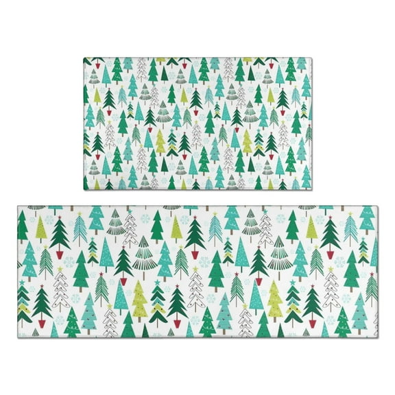 Green Christmas Tree Pattern Kitchen Rugs Sets Of 2,Anti Fatigue Kitchen Mat Rugs Non Slip Washable,Decorative Kitchen Floor Mats for Kitchen,Sink,Laundry,17"x30" 17"x47"