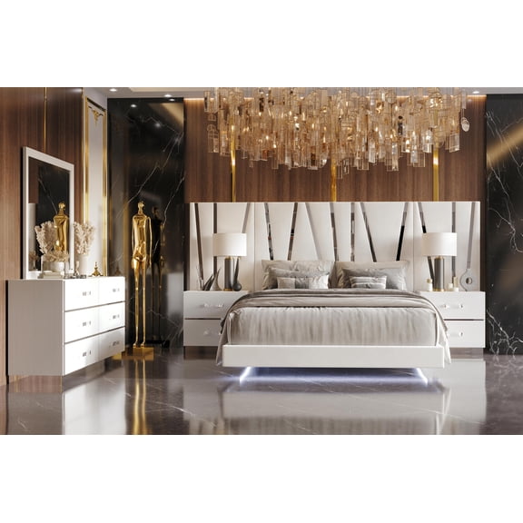 New Classic Furniture Europa 7-Piece Wood California King Bedroom Set in White