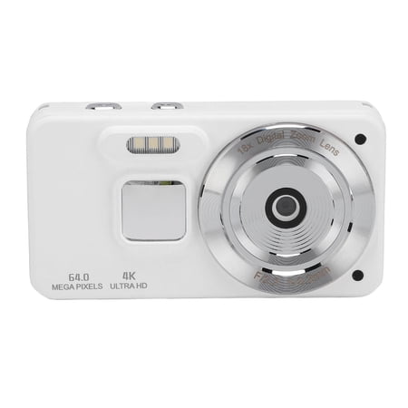 Yajisi 4K Digital Camera Portable 64MP 18x Zoom Autofocus Anti Shake Compact Travel Vlogging Camera for Teens, White