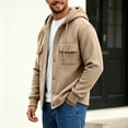 thumbnail image 5 of Generic Men's Hooded Snap Button Sweatshirt Jacket, Long Sleeve Casual Shacket With Flap Chest Pockets, Ribbed Cuffs Hem Drawstring Hood Fleece Outerwear Khaki,XL, 5 of 7