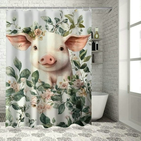Patifu Pig Foliage Bathroom Shower Curtain Set with Hooks, 100% Polyester Fabric, Waterproof, Vibrant HD Print, Easy Installation, Machine Washable 36"x72