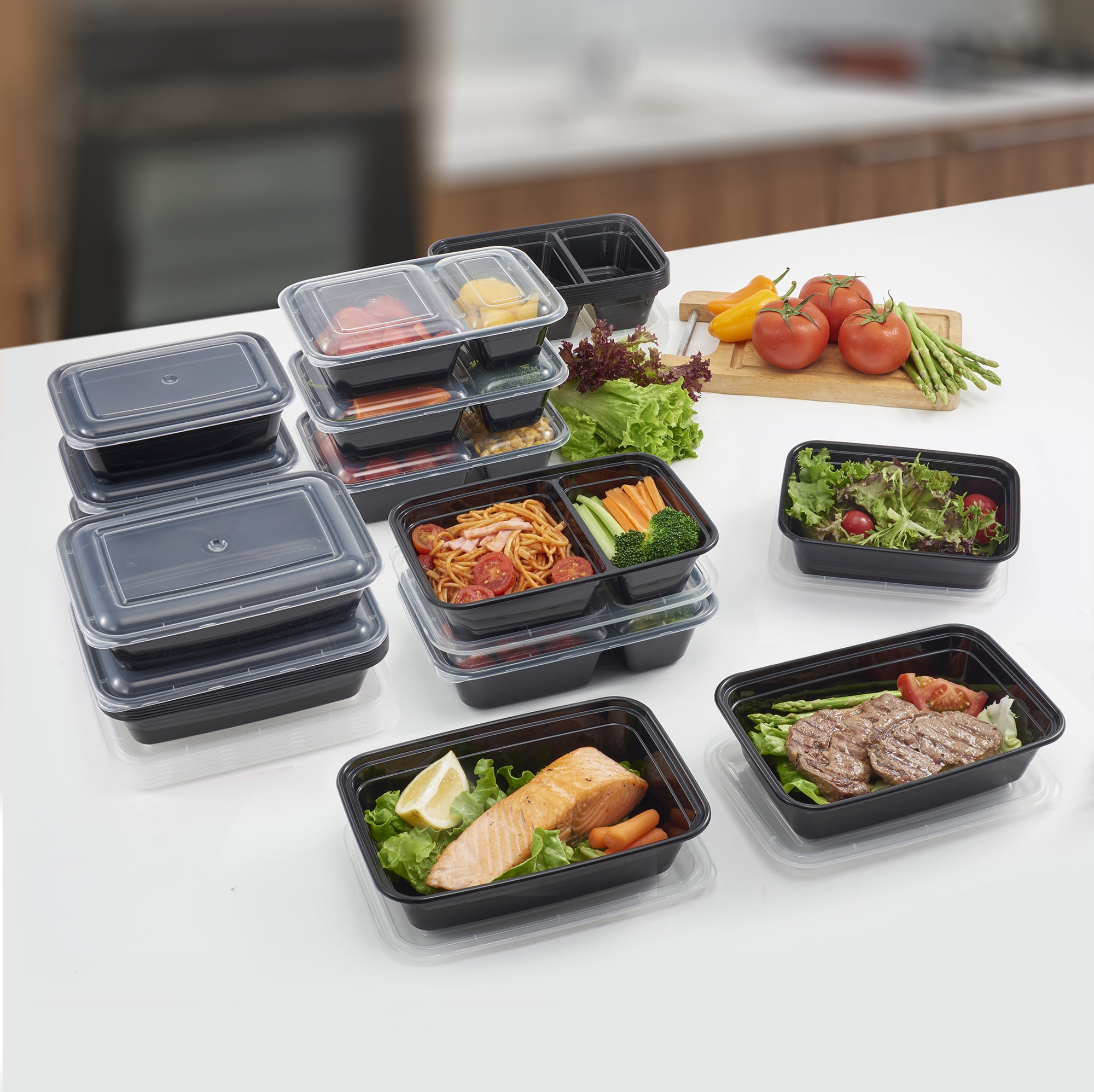 Mainstays 2 Compartment Meal Prep Food Storage Container, 5 Pack