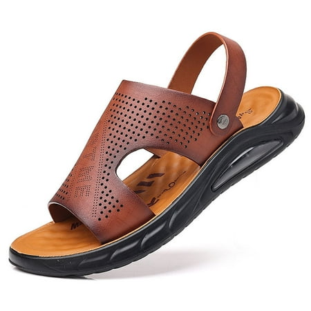 

Men s Summer Sandals Slippers for Men Leather Sandals Adult Thick-soled Beach Shoes Non-slip Open-toe Leather Sandals A3