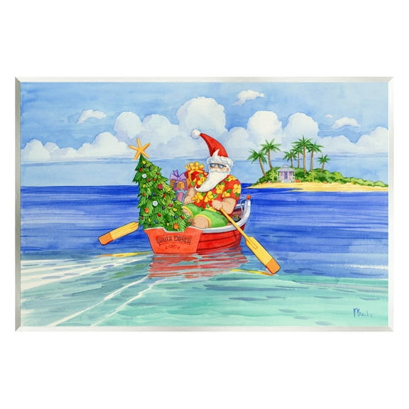 Stupell Industries Santa's Delivery Tropical Christmas Boat Painting Unframed Art Print Wall Art, Design by Paul Brent