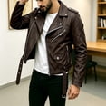 thumbnail image 2 of Lightweight Short Faux Leather Biker Jacket Men - Punk Gothic Coat Classic Rock Streetwear Belted Jacket No Hood Moto Jacket Outerwear Brown, 2 of 8