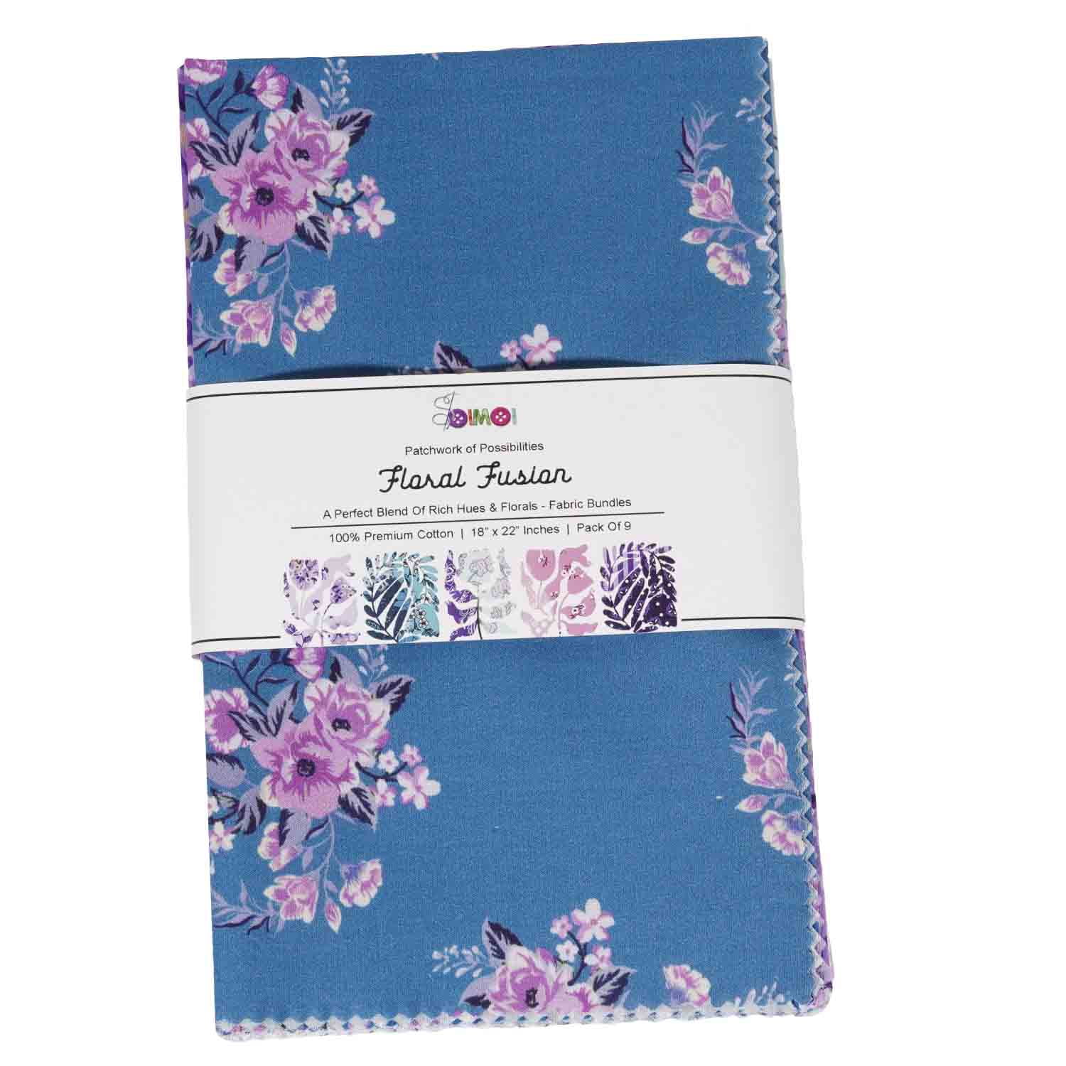 9Pcs Cotton Fabric Bundles 18 x 22 Inch, Fat Quarters Fabric Pre-Cut Quilt Squares, Quilting Patchwork Squares Sewing Fabrics for DIY Handmade Crafting Home Dcor - Floral Fusion