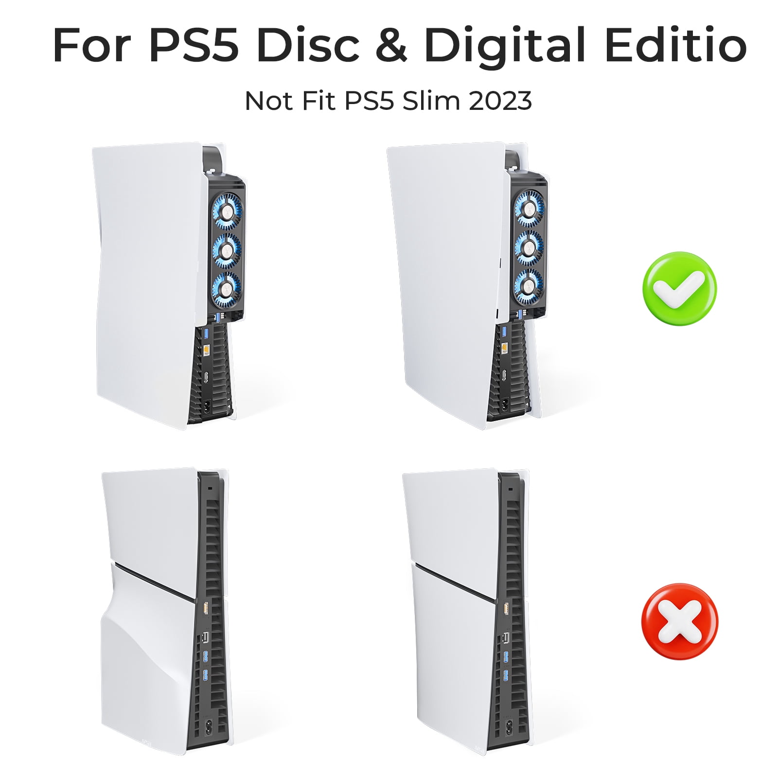 Upgraded PS5 Cooling Fan with LED Light,Quiet and Efficient Cooling System for PS5 ,2 Fan Speeds,3 Small Fans,USB 3.0 Port Compatible with PS5 Digital & Discs Edition,Not for PS5 Slim and New PS5 Pro