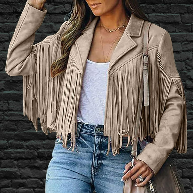 Fringe Jacket Women Western Faux Suede Leather Cardigan Fringe Jacket Women Western Faux Suede Leather Cardigan