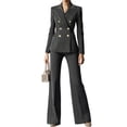 thumbnail image 2 of Elegant Women'S Stripe Suit with Double Breasted Buttons Jacket & Pants Set Black L, 2 of 6
