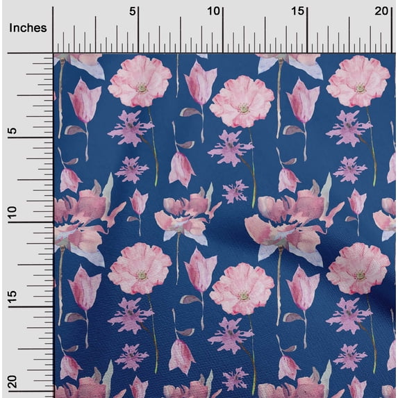 oneOone Viscose Chiffon Royal Blue Fabric Flower Watercolor Sewing Craft Projects Fabric Prints By Yard 42 Inch Wide