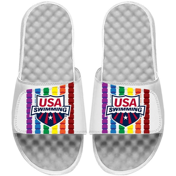Men's ISlide  White USA Swimming Rainbow Stripes Slide Sandals