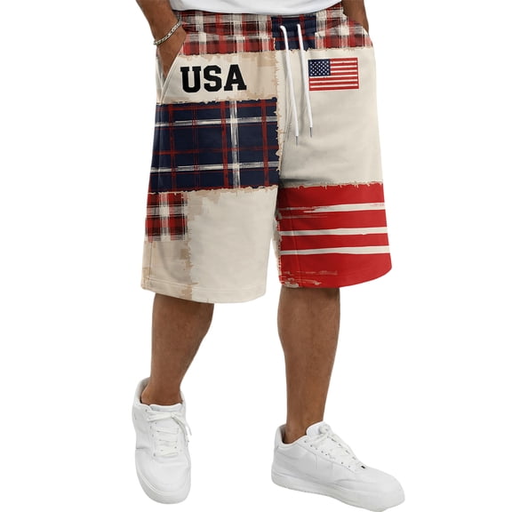 4th of July Shorts for Men - 250th Anniversary Patriotic Print Shorts, Stars and Stripes Casual Summer Beach Holiday Shorts 3XL