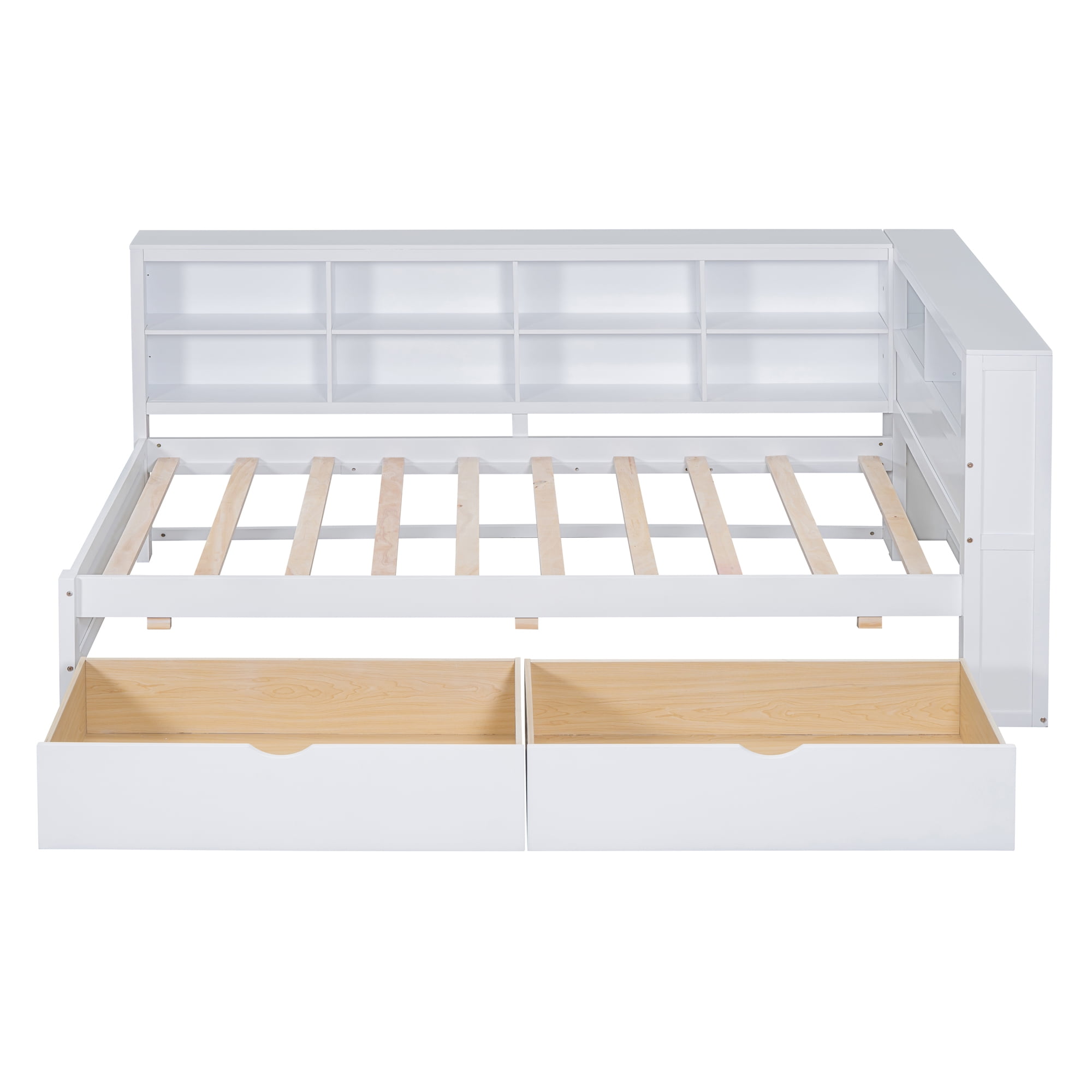 Mintazer Twin Daybed with Storage Headboard & Charging Station, 2 Drawers & Shelves for Kids Bedroom, White