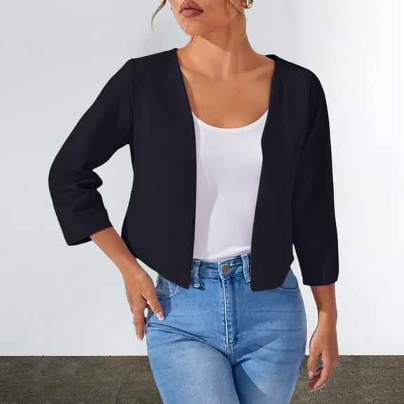 Pyhlmscde 2025 Summer Linen Blazer Women Lightweight 3/4 Stretchy Ruched Sleeve Fully-Lined Casual Work Jacket with Pockets, Lightweight Jacket Women Dressy,Summer Jackets for Women