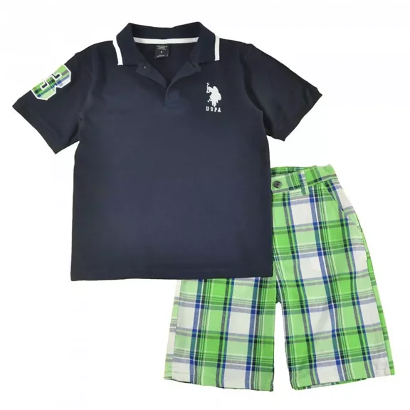 U.S. Polo Assn Big Boys Classic Navy Polo & Plaid 2pc Short Set, 12