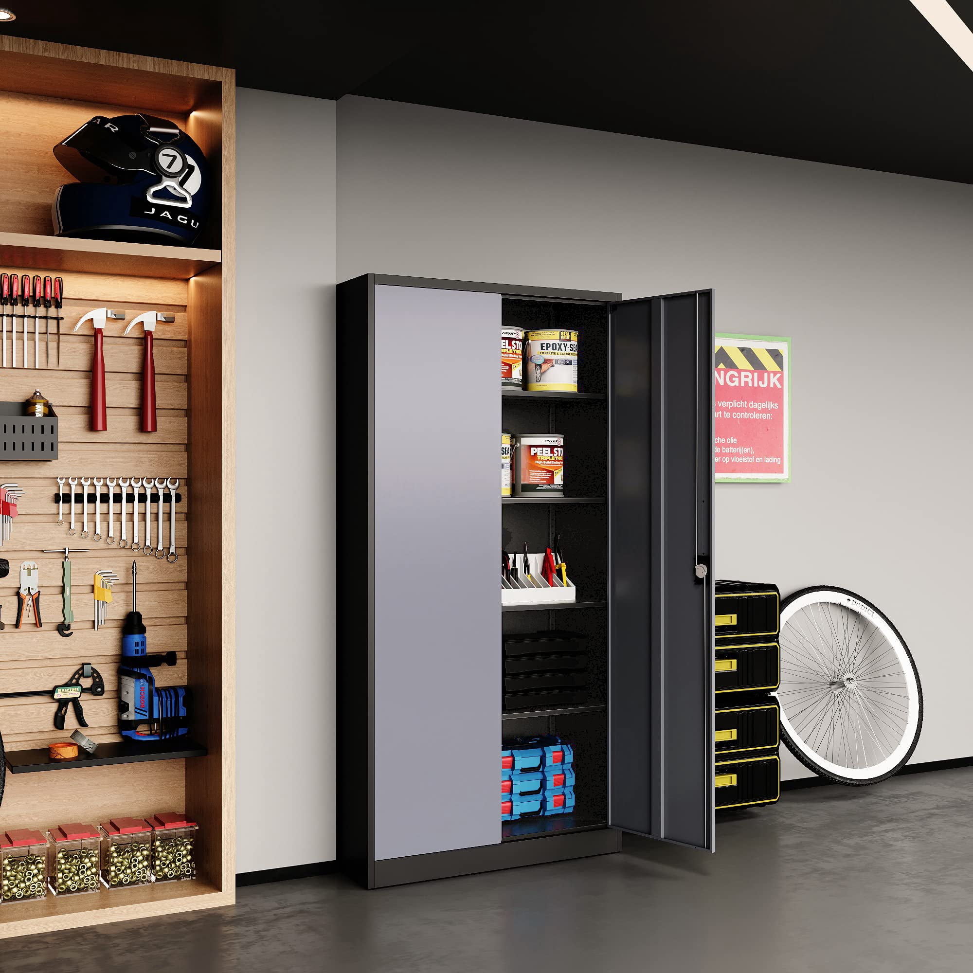 STANI Metal Storage Cabinet with Lock Door, 71" Adjustable Shelf Steel Lockers for Office, Home,Garage Utility Tool Cabinet