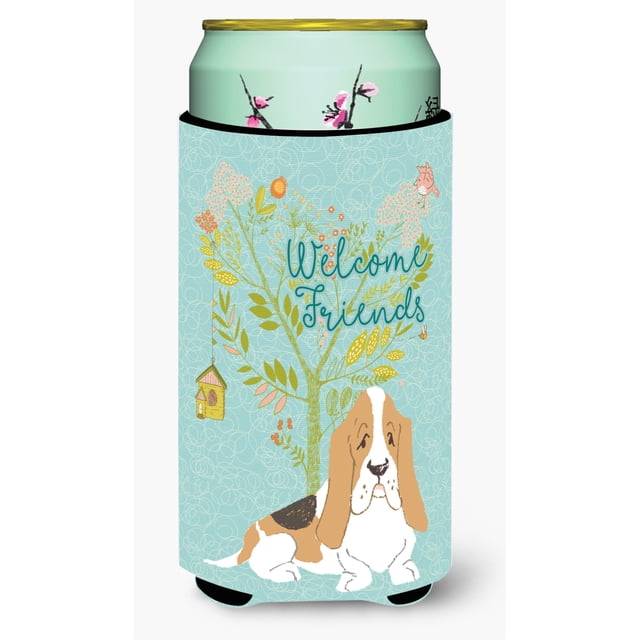 "Treasures Welcome Friends Basset Hound Decorative Can Hugger, Tall Boy, Multicolor" Caroline's Treasures BB7600TBC