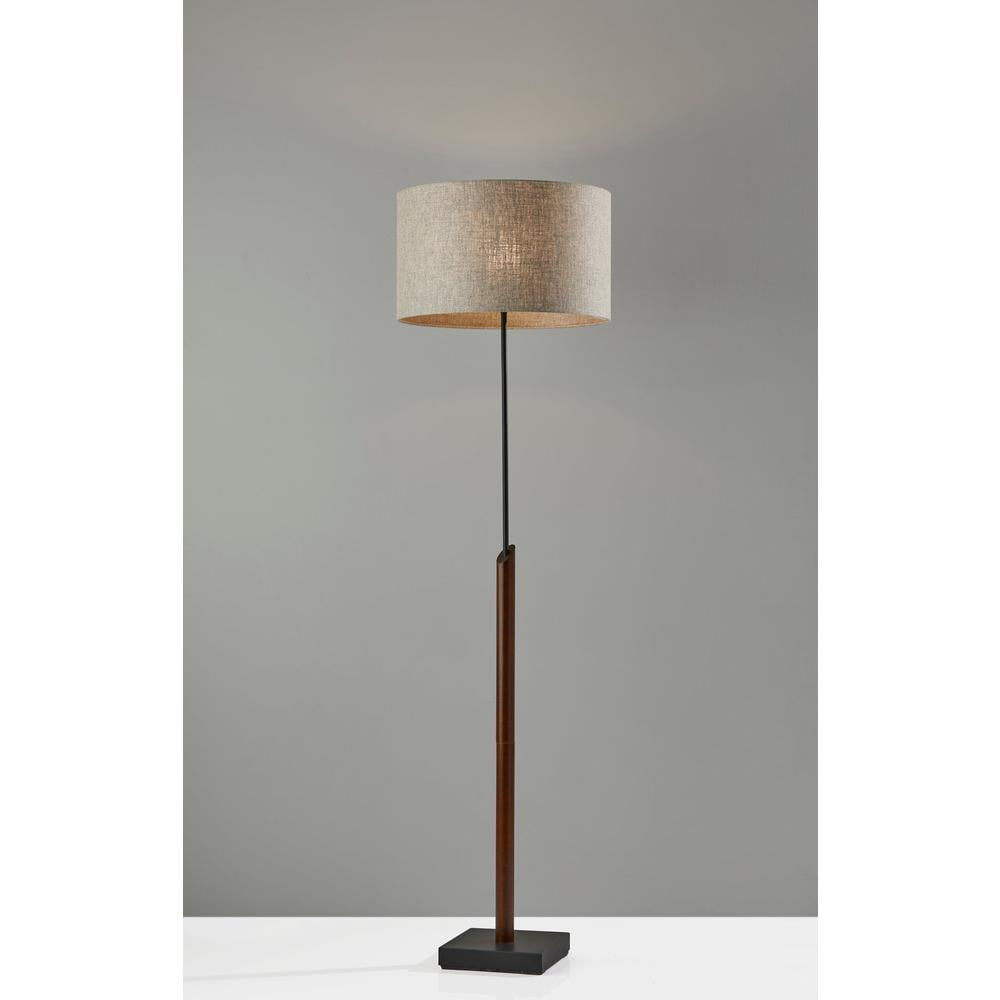 Adesso Ethan Floor Lamp, Walnut Rubberwood with Black Accents