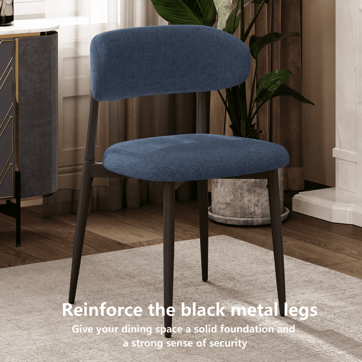 Dining Chairs Set of 2, Metal Kitchen Chairs with Upholstered Seat and Back, Modern Dining Room Chairs for Home and Cafe, Navy Seat