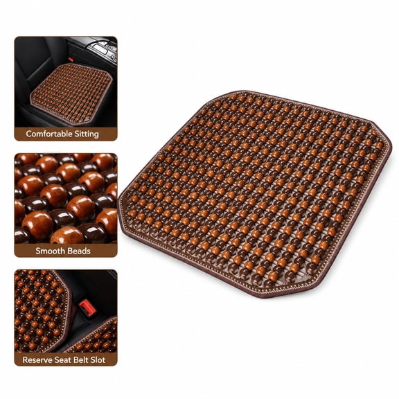 Natural Wood Bead Car Seat Cushion, Breathable Cooling Wooden Beaded Seat Pad, Universal Non-Slip Summer Cushion for SUV, Truck, Road Trip & Camping