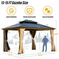 thumbnail image 3 of Hommow 13' x 15' Hardtop Gazebo, Wood Gazebo with Black Double Polycarbonate Hardtop Roof, Outdoor Gazebo for Garden, 3 of 8