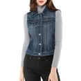 thumbnail image 1 of INSPIRE CHIC Women's Washed Denim Button Sleeveless Vest Jacket with Pockets XS Blue, 1 of 7