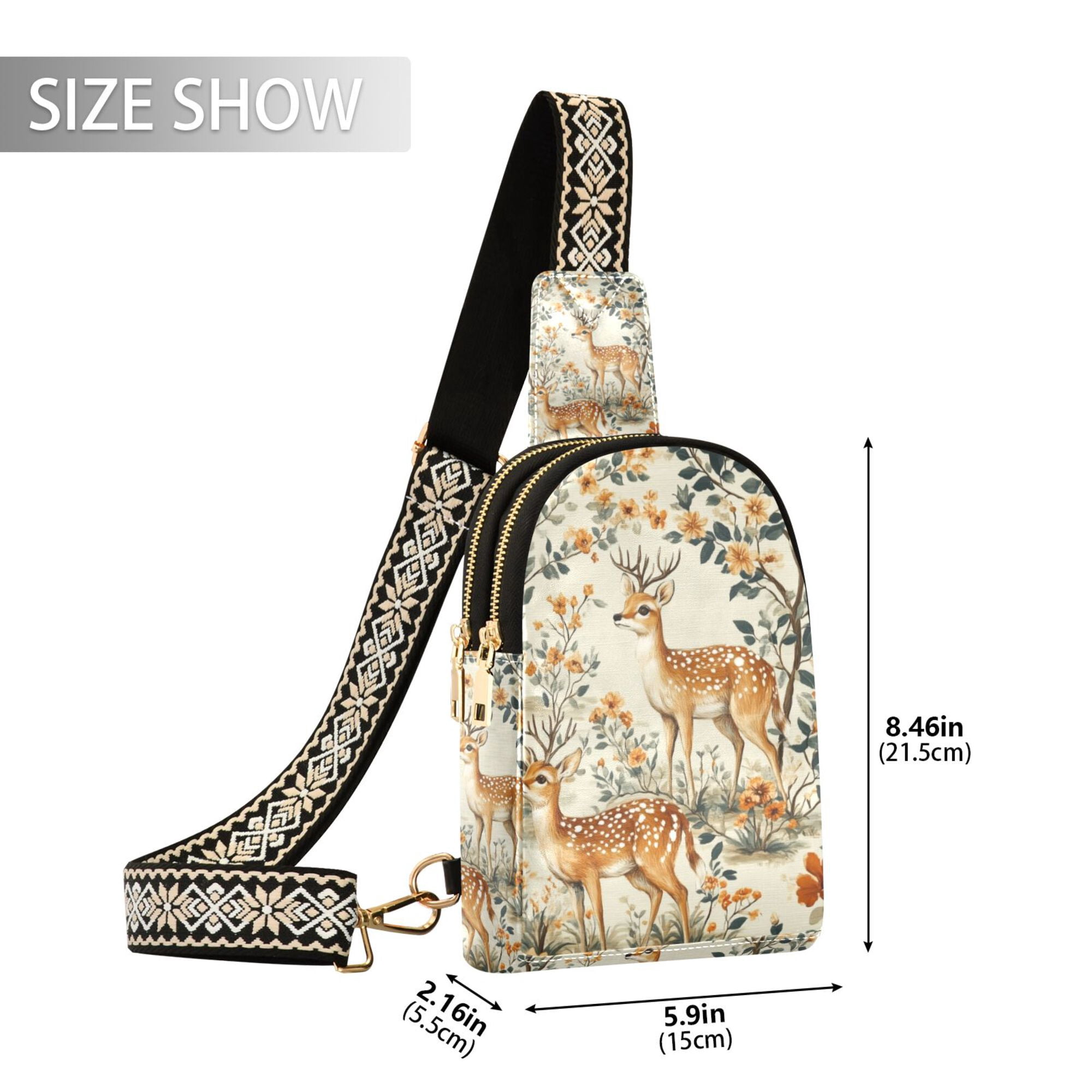 FORMRS Womens Crossbody Sling Bag Travel Daypack Shoulder Chest Backpack, Deer Pattern