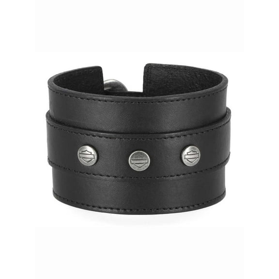 Harley-Davidson Men's Bar & Shield Logo Wide Leather Cuff Bracelet, Black (S/M), Harley Davidson