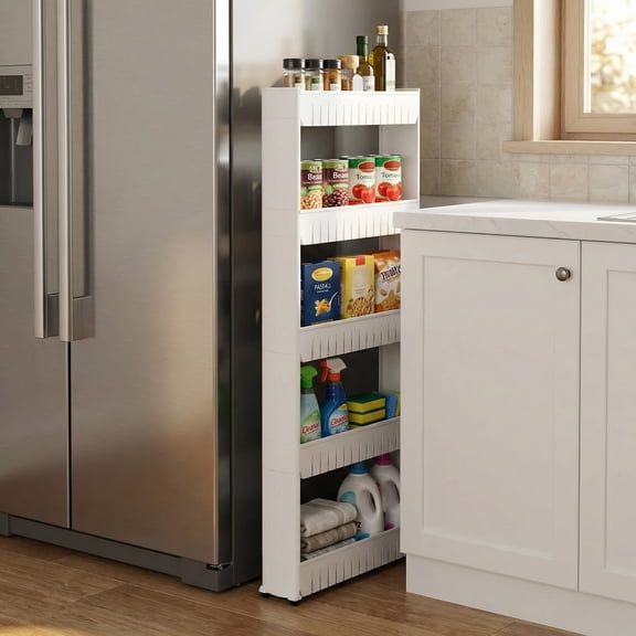 Lavish Home 5-Tier Slim Rolling Storage Cart with Wheels (White)