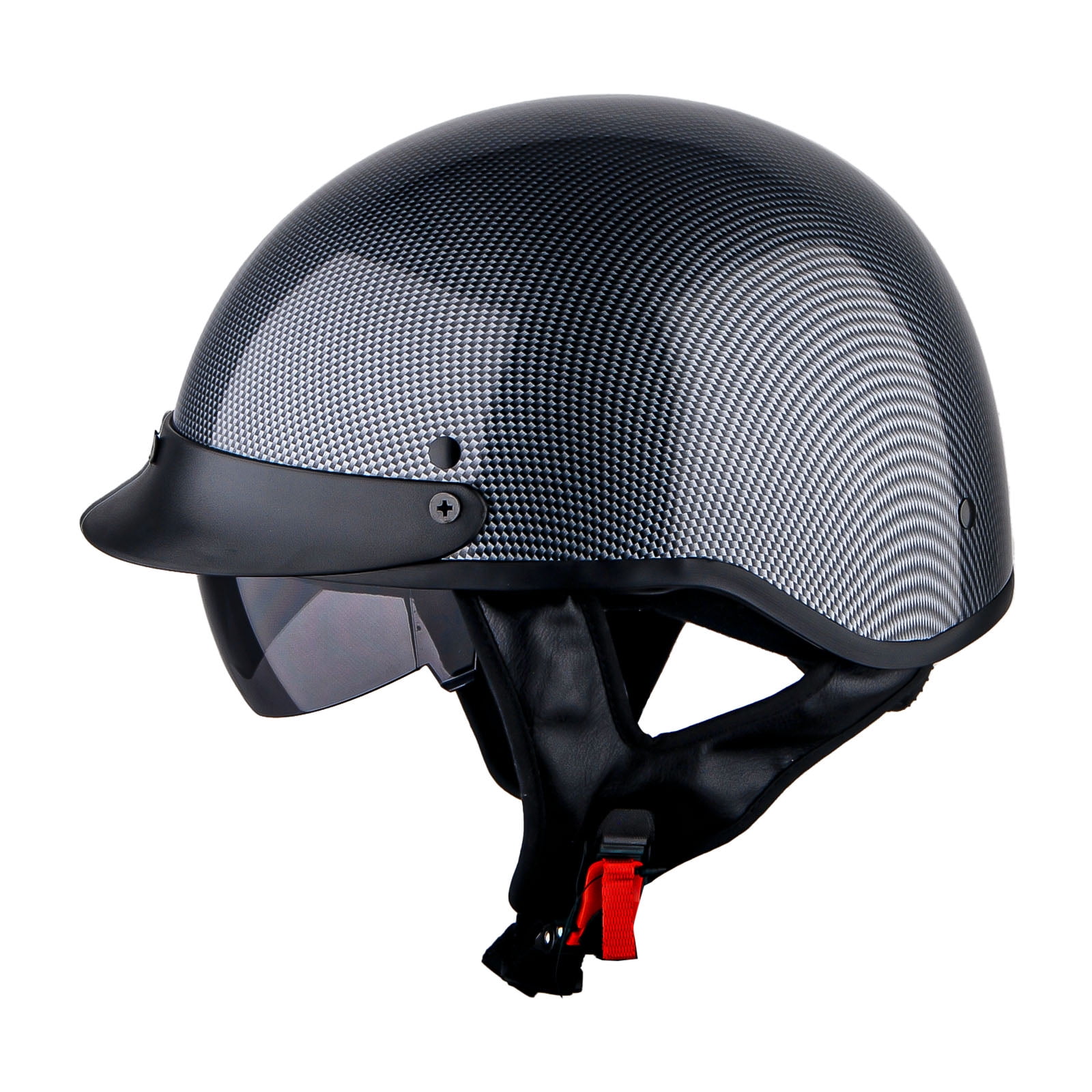 1Storm Motorcycle Half Face Helmet Mopeds Scooter Pilot with retractable Inner Smoked VisorHKY205V, Fiber Black