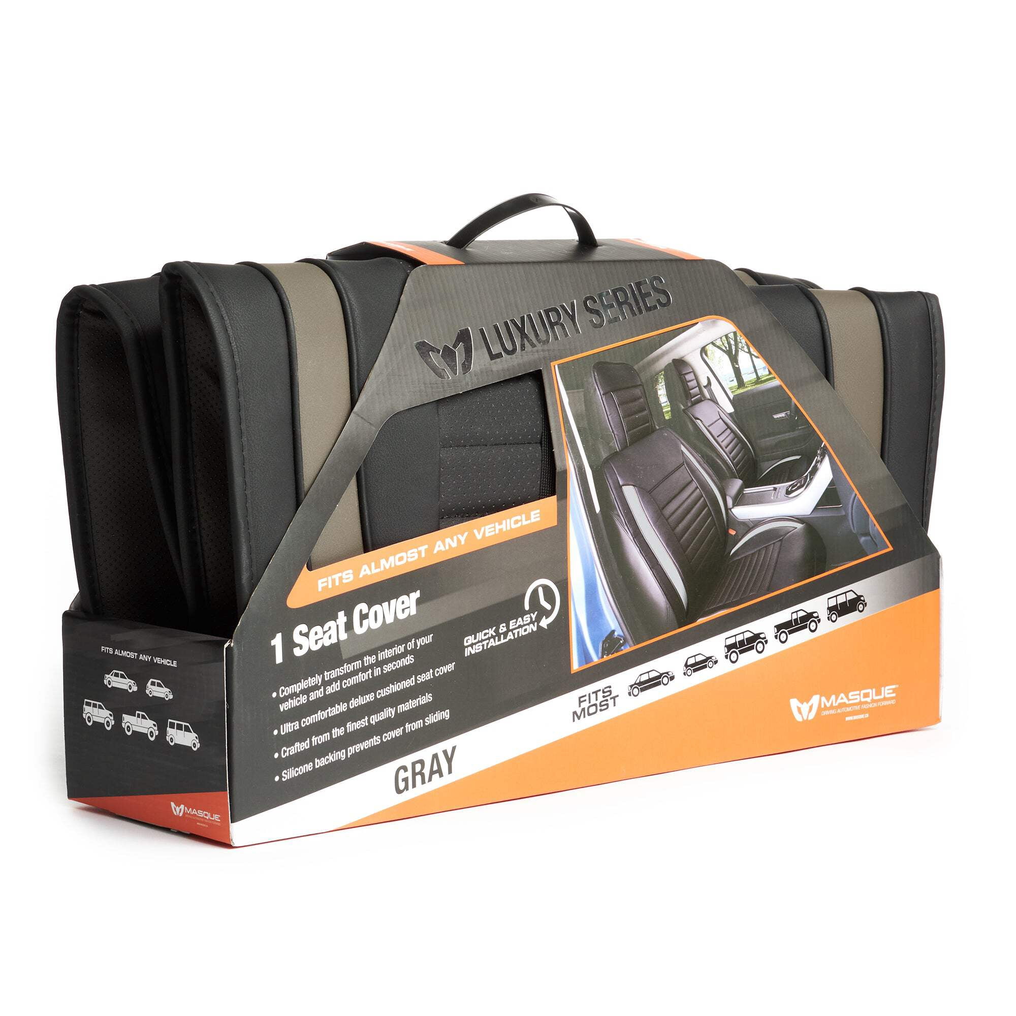 Masque Universal Fit Seat For Vehicles, Luxury Series - Gray, Model 63054