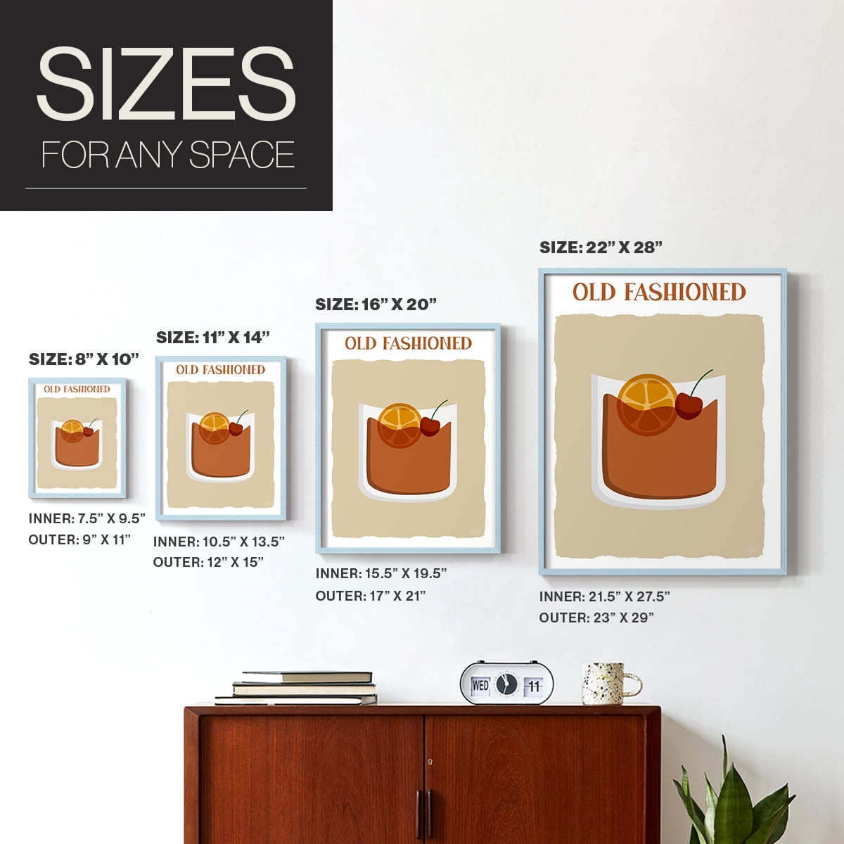 Old Fashioned in Blue Solid Wood 11 x 14 Framed Print