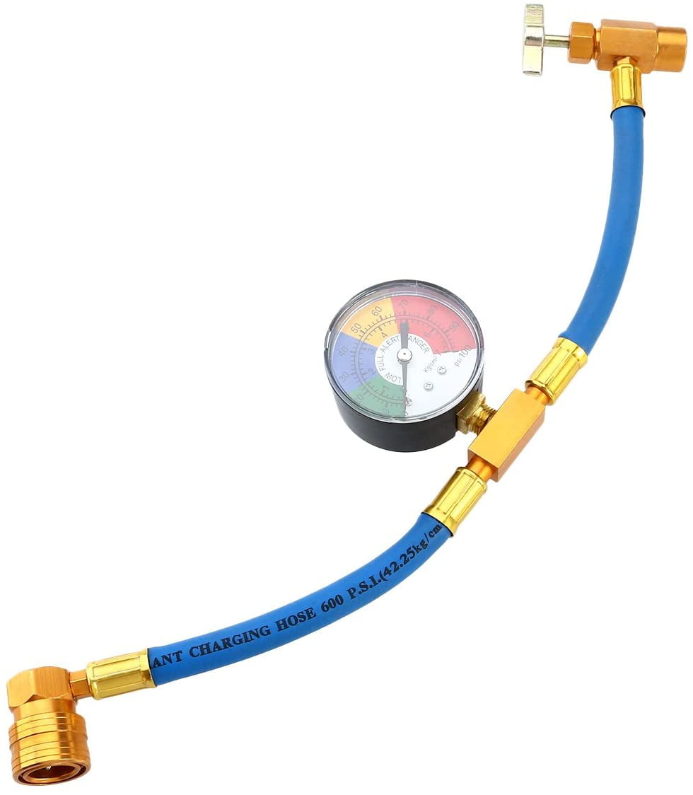 R134A Air Conditioner Refrigerant Fill Hose with Gauge for Car (1/2 Thread for America and Europe)