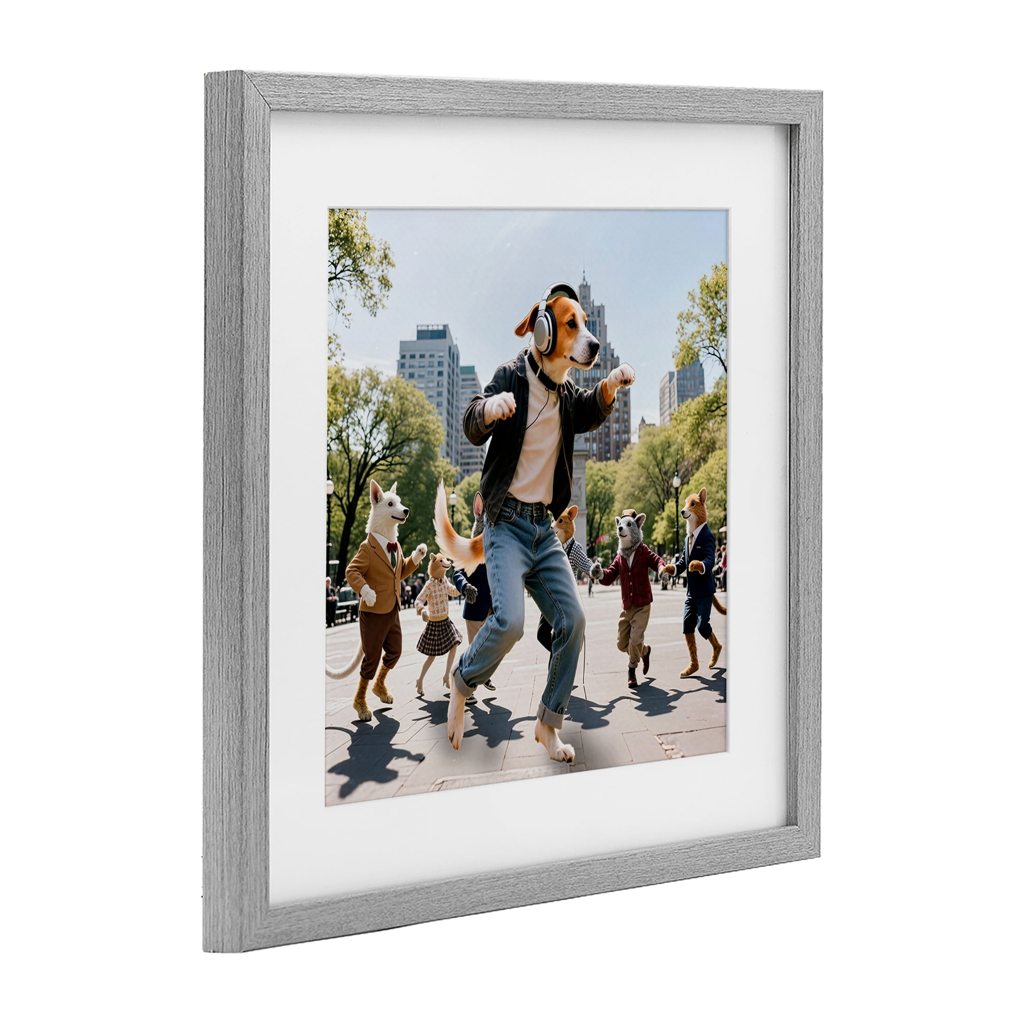 Stupell Industries Stylish Dog Dancing in Park Gray Framed Print Under Glass, design by CAD Designs
