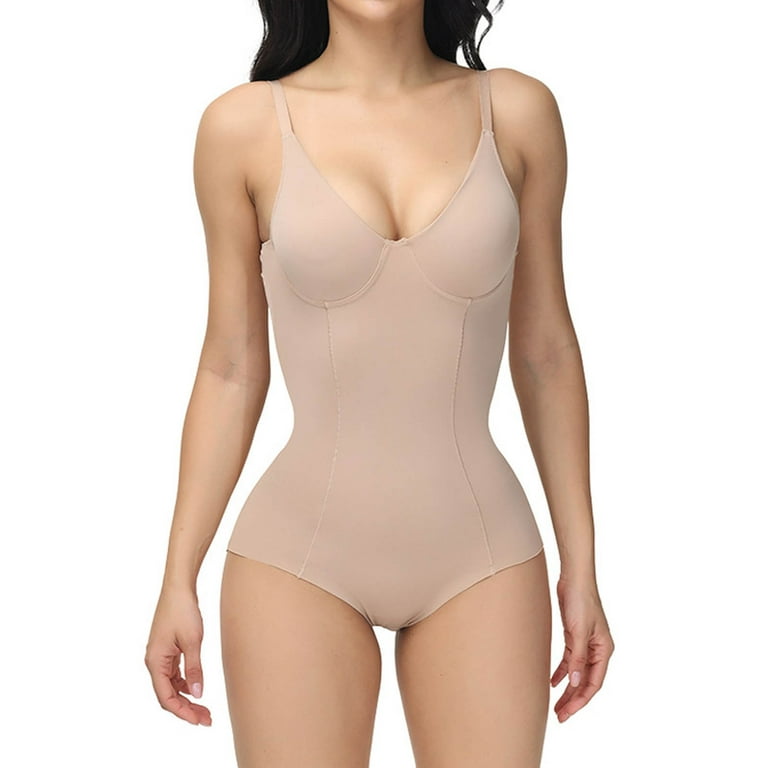 Women's Shapewear Bodysuits Solid Suspender Button Chest Support Crotch  Body Shapers Beige XL
