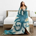 thumbnail image 5 of Blue Octopus Nautical Map Fleece Throw Blanket Ultra Soft Cozy Decorative Flannel Blanket All Season for Home Bed Couch Chair Travel 60x50in, 5 of 6