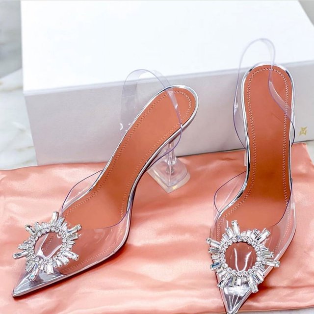 2024 Chaud Paillettes Strass Femmes Pompes Cristal PVC d'Été Chaussures de Dame Transparentes Talons Hauts Parti Chaussures de Bal FGS